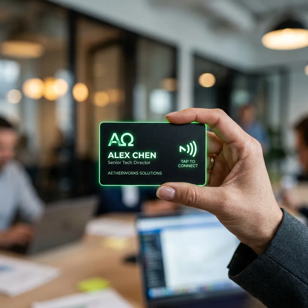 Mano sosteniendo una Tarjeta de Presentación Inteligente NFC